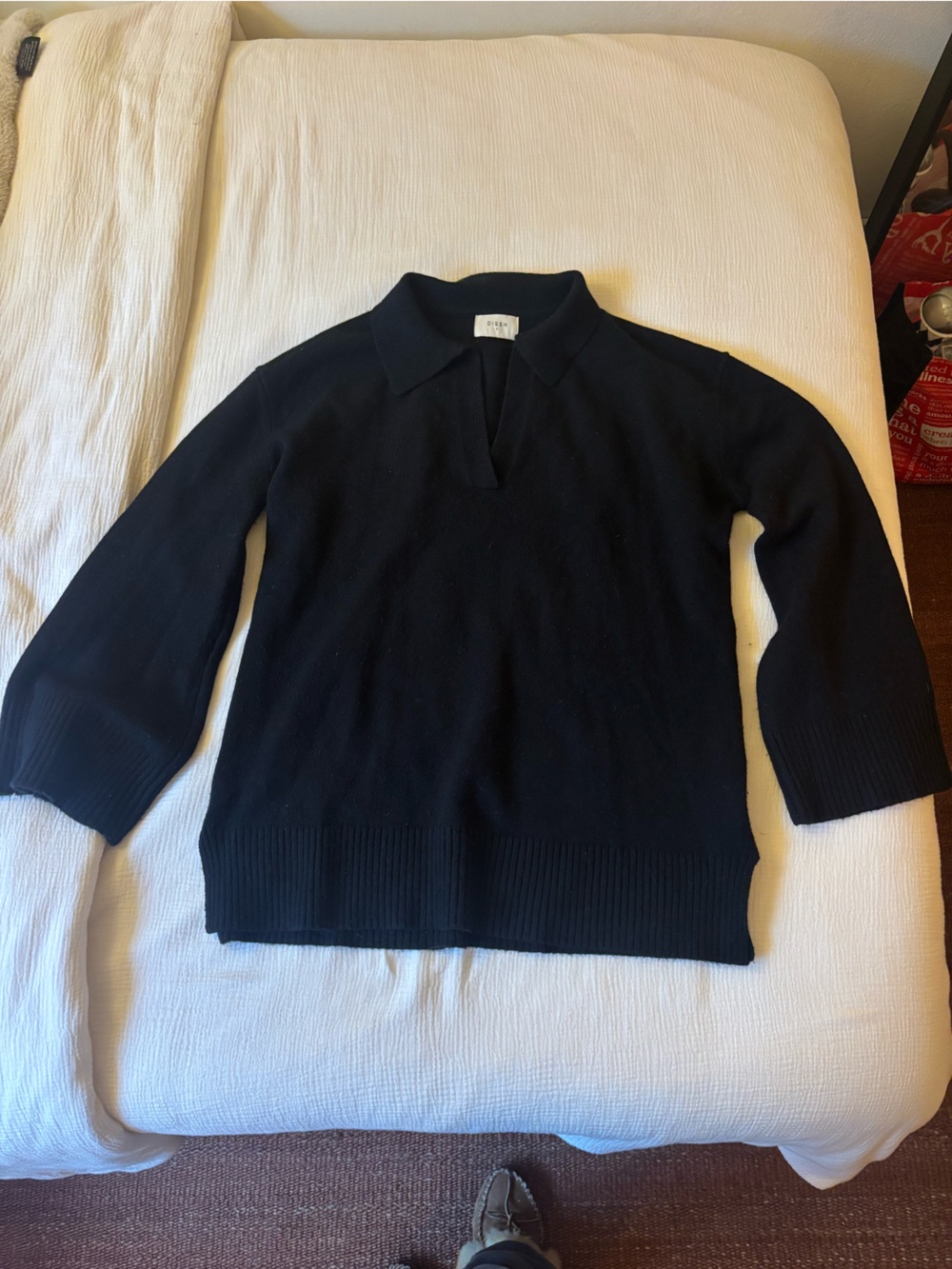 Dissh Black V-Neck Collared Oversized Sweater